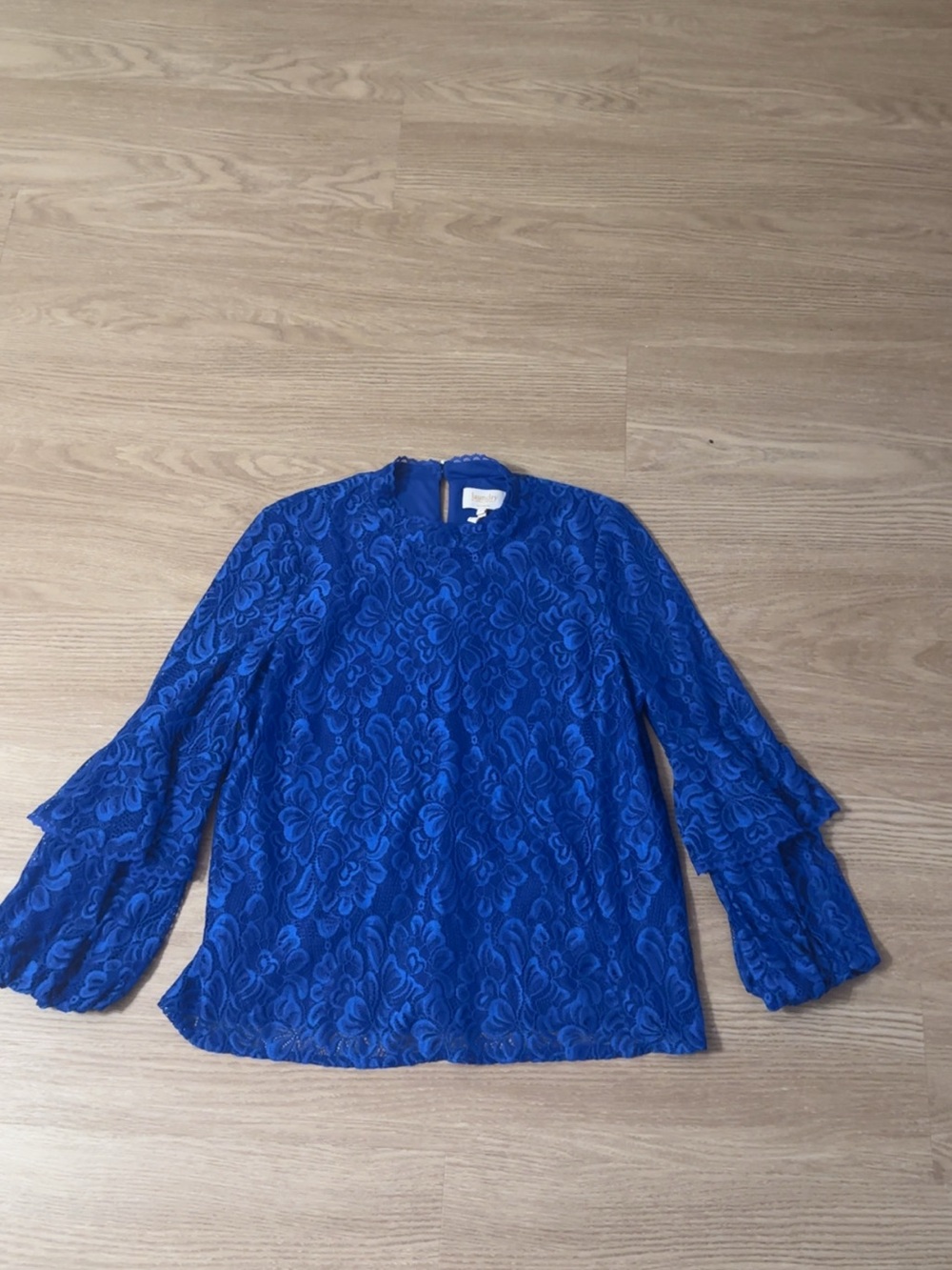 Laundry By Shelli Segal Cobalt Blue Lace Tiered-Sleeve Blouse